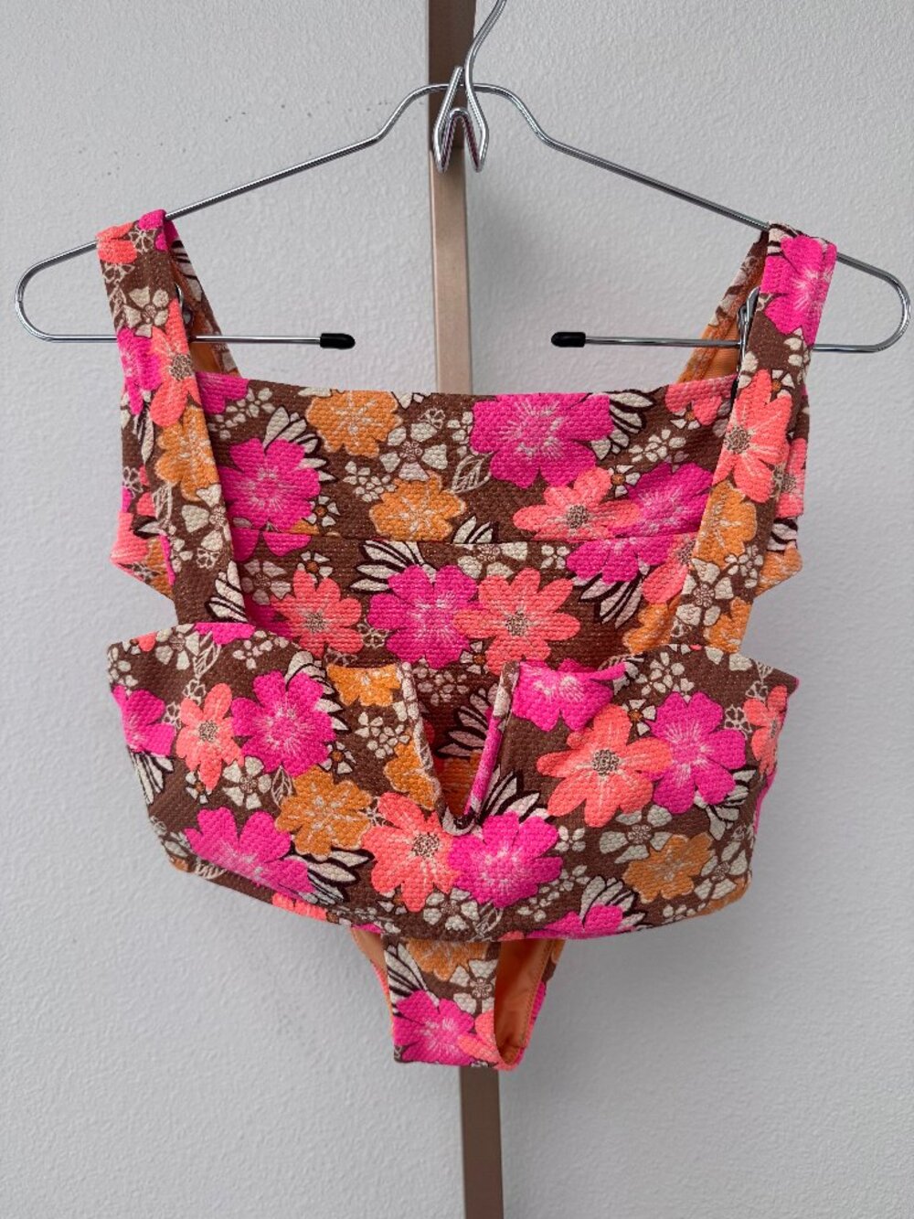 Aerie Floral Pique Bikini Set V Bandeau Top M Cheeky Bottom S